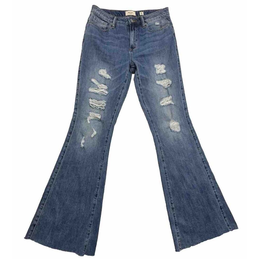Miss Me High Rise Flare Leg Womens 27 Raw Hem Denim Jeans 100% Cotton Soft Denim